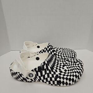 CROCS Black and White Checkered Loafers